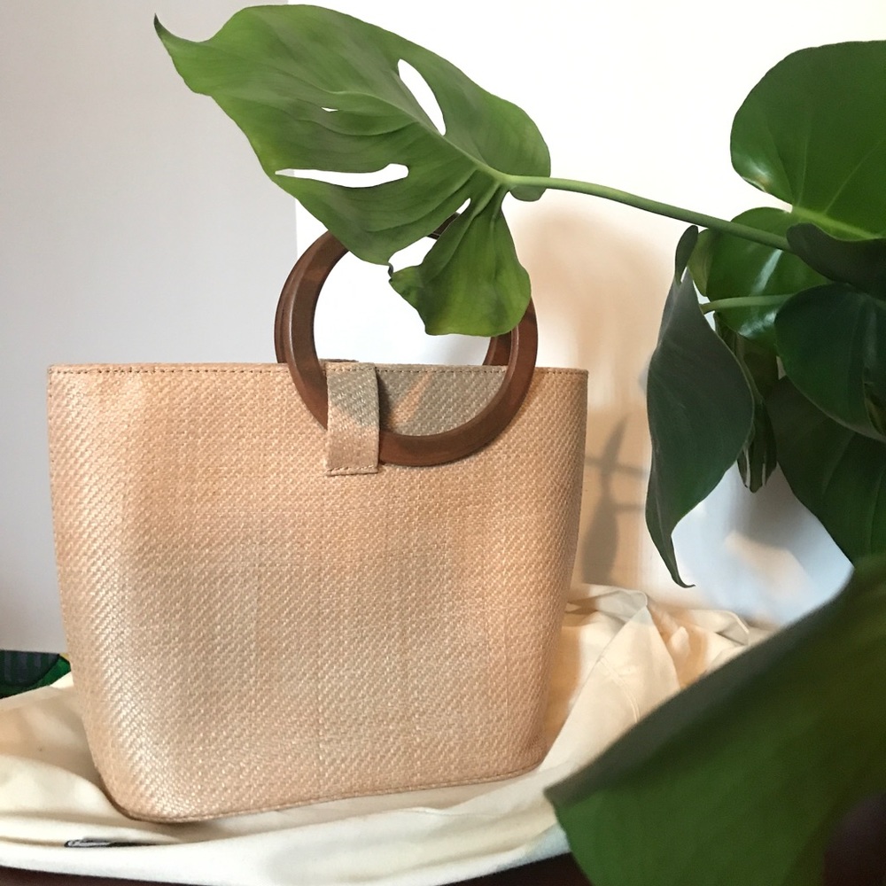 Straw Purse with Wooden Handles